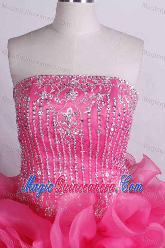 Beaded Strapless Hot Pink Quinceanera Dresses with Ruffles