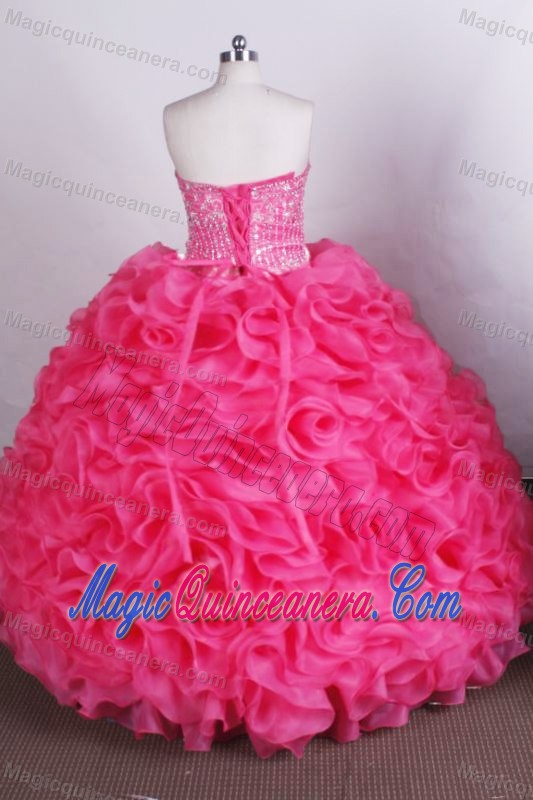 Beaded Strapless Hot Pink Quinceanera Dresses with Ruffles