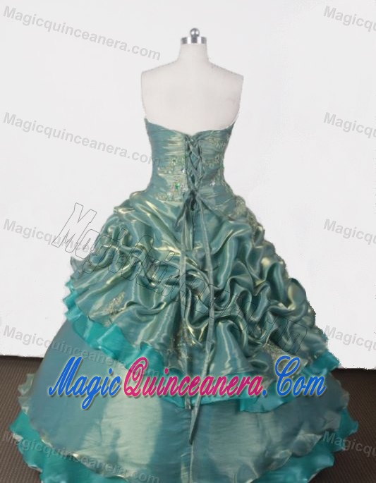 Green Organza Strapless Quinceanera Gowns with Appliques