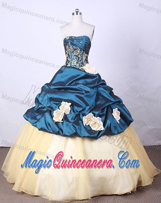 Two-toned Appliques Handle Flower Quinceanera Dress Beaded