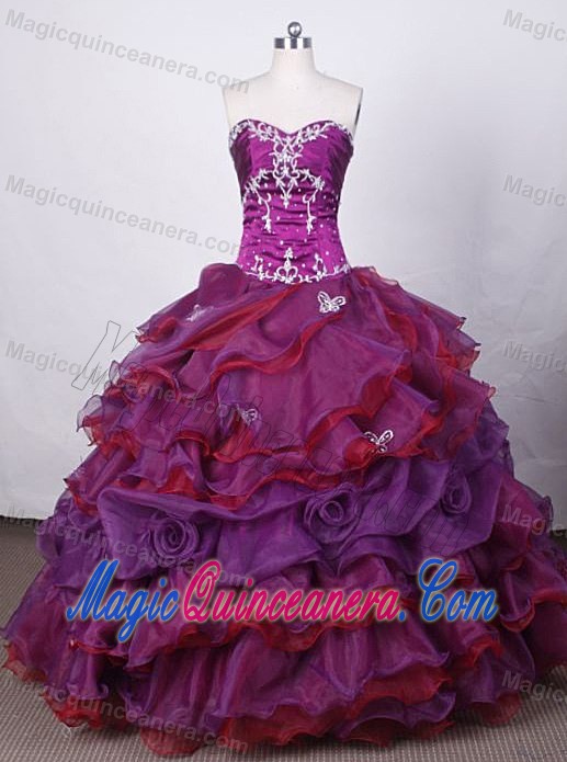 Hand Made Flower Purple Quince Dress with Applique Beading