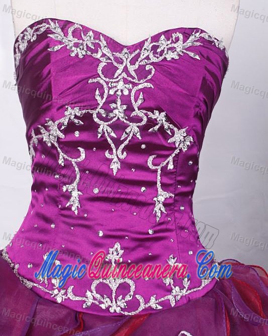 Hand Made Flower Purple Quince Dress with Applique Beading