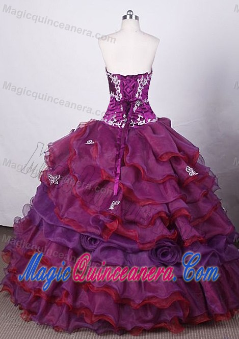 Hand Made Flower Purple Quince Dress with Applique Beading