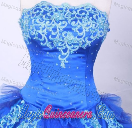 Blue Appliques Beading Quinceanera Dresses Ruffled in Kent