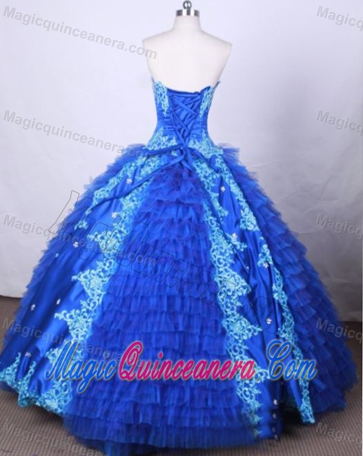 Blue Appliques Beading Quinceanera Dresses Ruffled in Kent