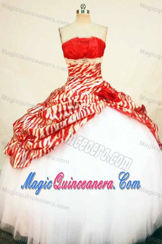 Zebra Red and White Hand Made Flower Quinceanera Dresses