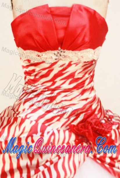 Zebra Red and White Hand Made Flower Quinceanera Dresses