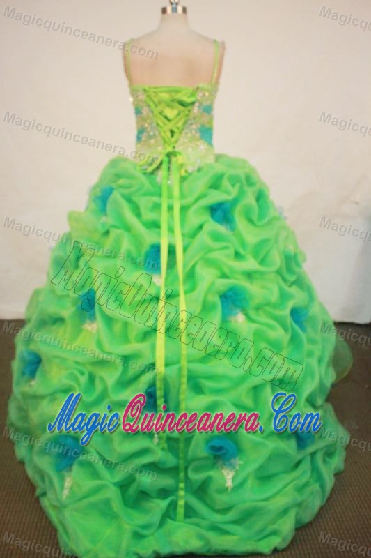 Pick-ups Green Straps Beaded Dresses Of 15 with Appliques