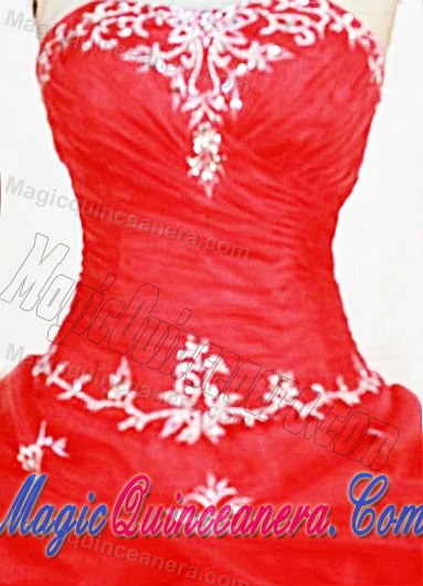 Red Ruffled Appliques Quinceanera Dresses Ruched for Cheap