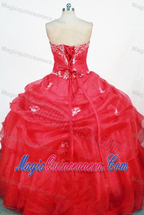 Red Ruffled Appliques Quinceanera Dresses Ruched for Cheap