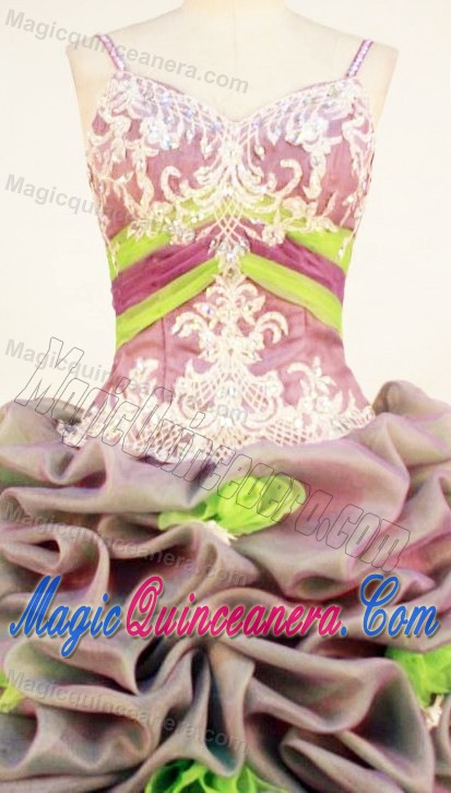 Beaded Appliques Quinceanera Gowns with Flower and Straps