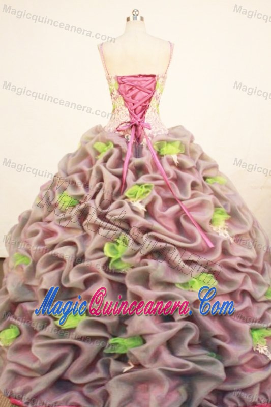 Beaded Appliques Quinceanera Gowns with Flower and Straps