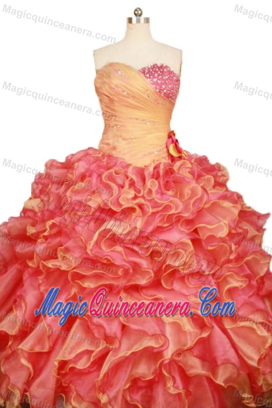 Ruched Two-toned Ruffled Quinceanera Dresses with Flowers