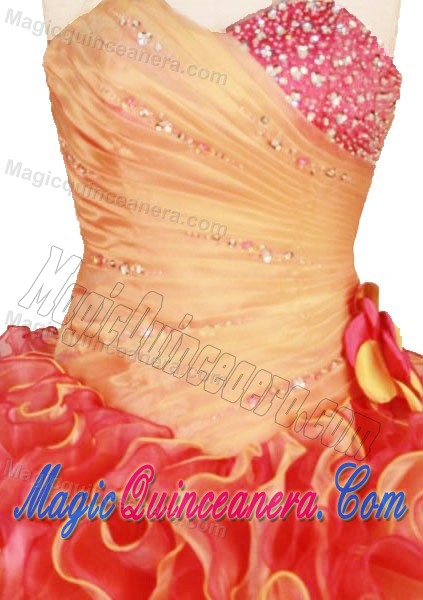 Ruched Two-toned Ruffled Quinceanera Dresses with Flowers