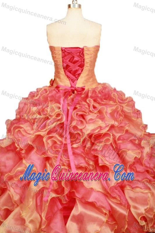 Ruched Two-toned Ruffled Quinceanera Dresses with Flowers