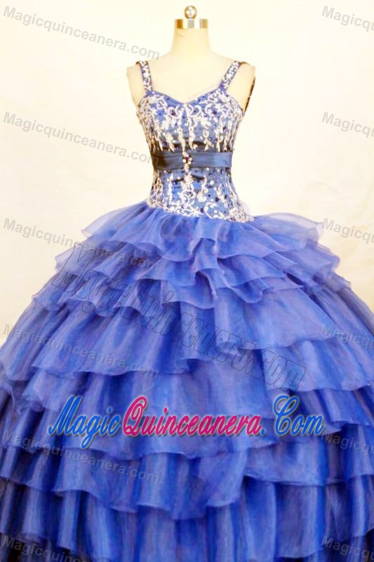 Devon Beaded Straps Blue Quinceanera Dresses with Ruffles