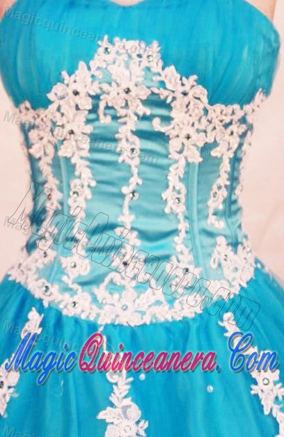 Sweetheart Blue Dresses For a Quince with Appliques 2014