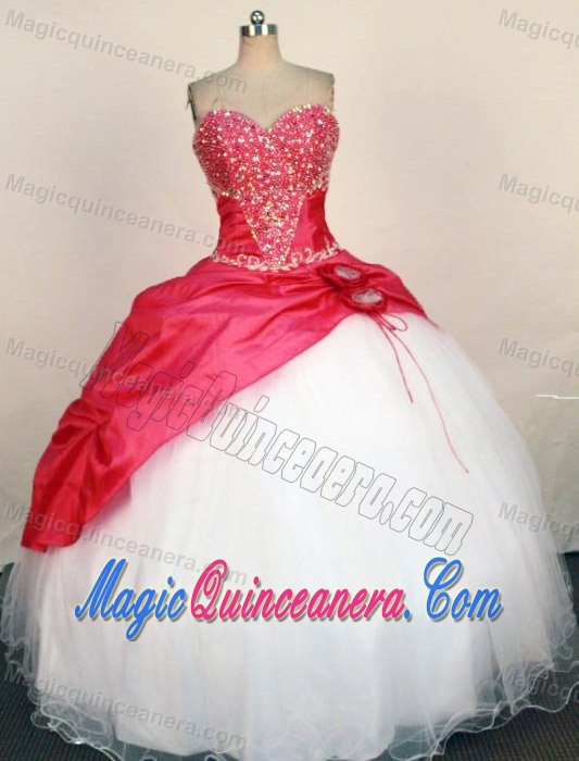 Hand Made Flower Sweetheart Red Quince Dress with Beading