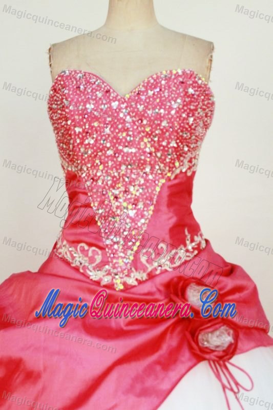 Hand Made Flower Sweetheart Red Quince Dress with Beading