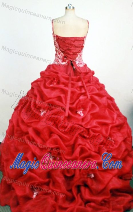 Red Spaghetti Straps Appliques Sweet Sixteen Dress Beaded