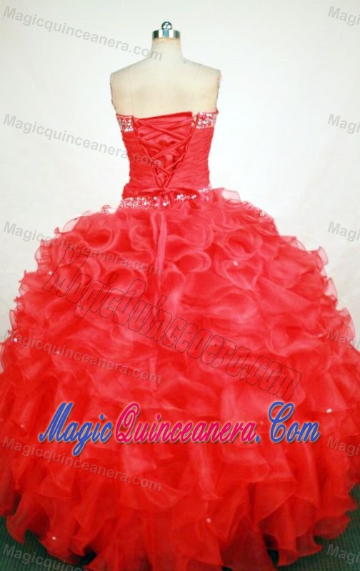 Ruching Beaded Red Quinceanera Dresses with Ruffles in Launceston