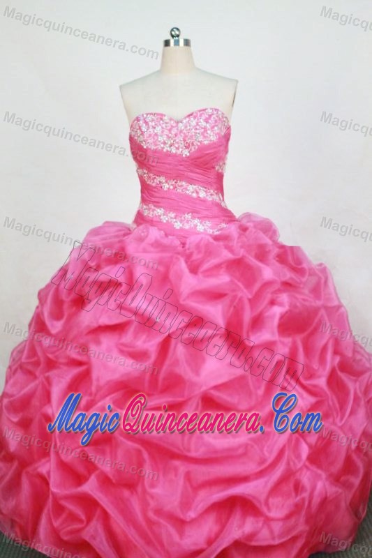 Beaded Rose Pink Ruching Pick-ups Sweet 16 Dress for Quinceanera