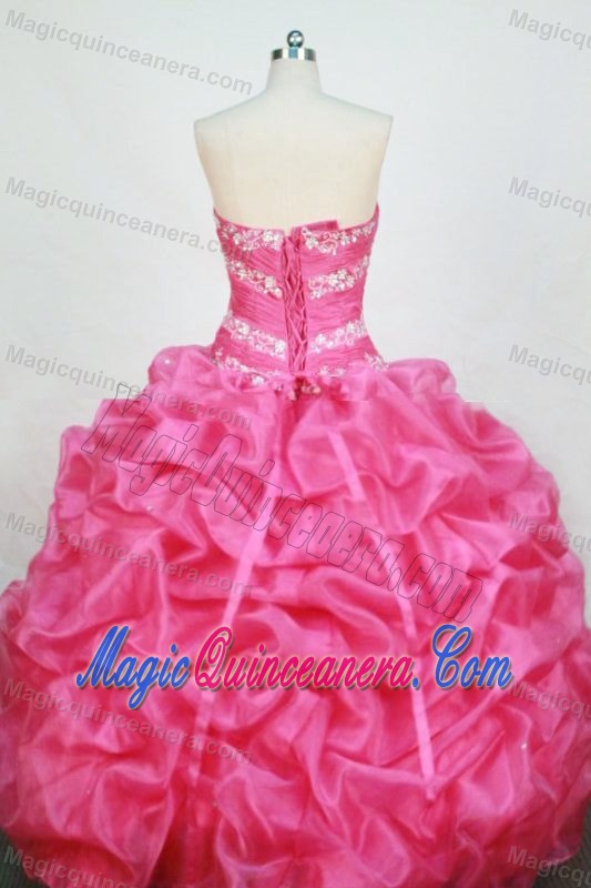 Beaded Rose Pink Ruching Pick-ups Sweet 16 Dress for Quinceanera