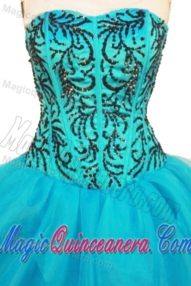 Appliques Sweetheart Aqua Blue Beading 16 Dresses for Quinceanera