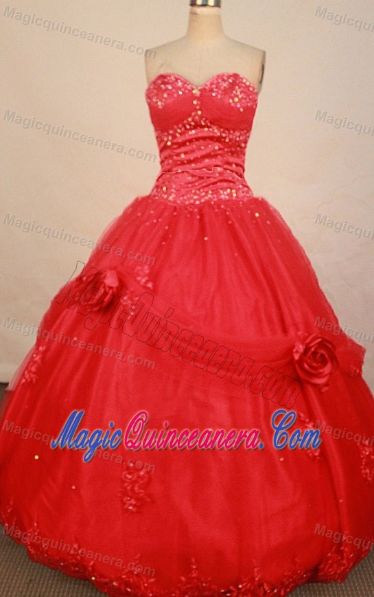 Appliques Beaded Red New Style Quinceanera Dress with Hand Made