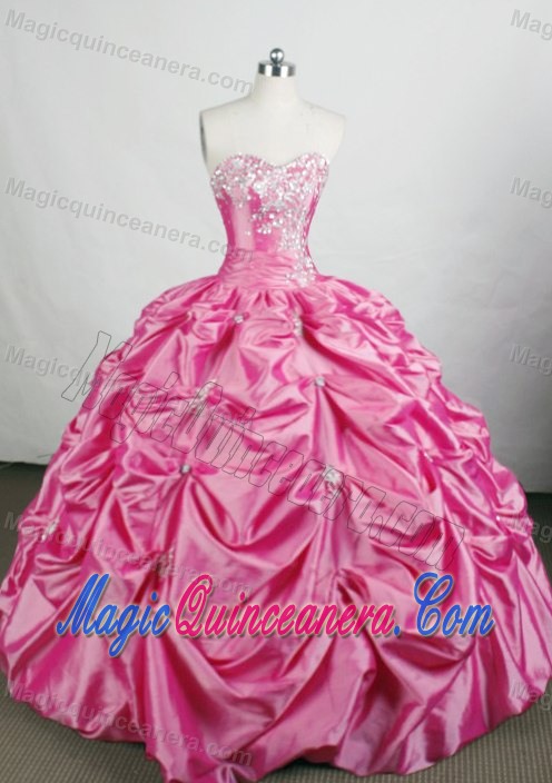 Appliques Beading Rose Pink Ruched Taffeta Quinceanera Dresses