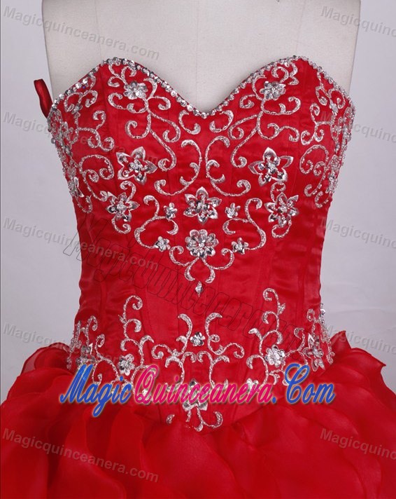 Red Appliques Beading Townsville Quinceanera Dress with Ruffles