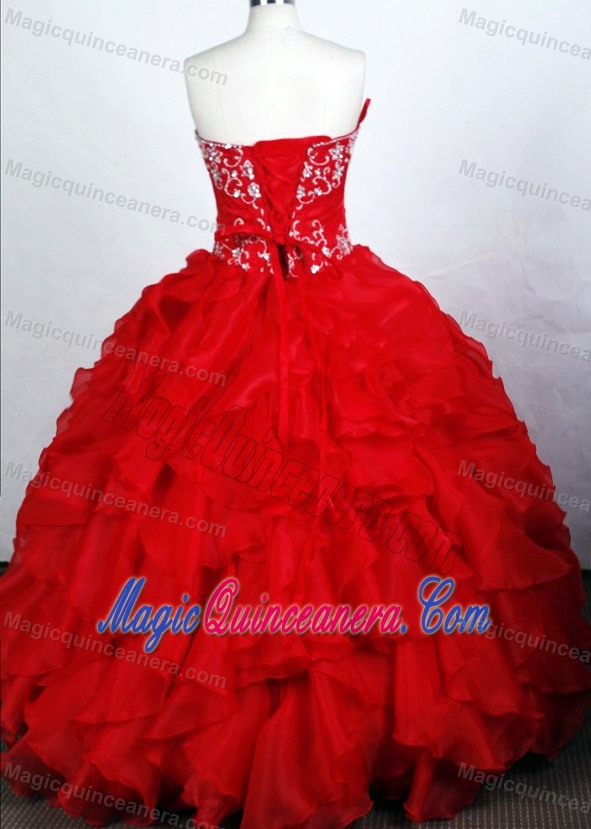Red Appliques Beading Townsville Quinceanera Dress with Ruffles