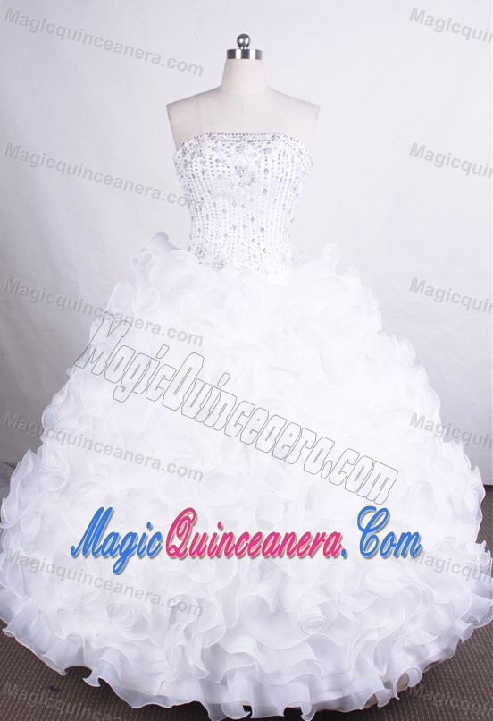 Beading Ruffled Layers White Organza Dresses for Quinceaneras