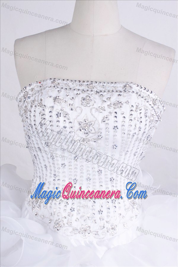 Beading Ruffled Layers White Organza Dresses for Quinceaneras