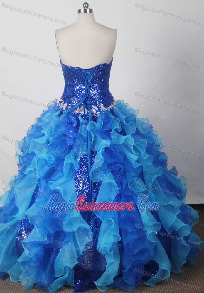Sequins Colored Blue Beading Appliques Dress for Sweet Quinceanera