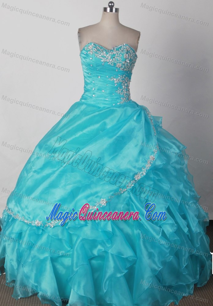 Appliques Ruching Aqua Blue Ruffles Quinceanera Dresses in Morwell