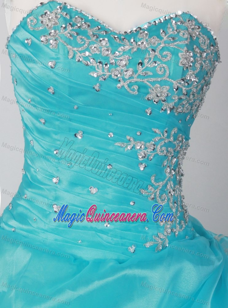 Appliques Ruching Aqua Blue Ruffles Quinceanera Dresses in Morwell