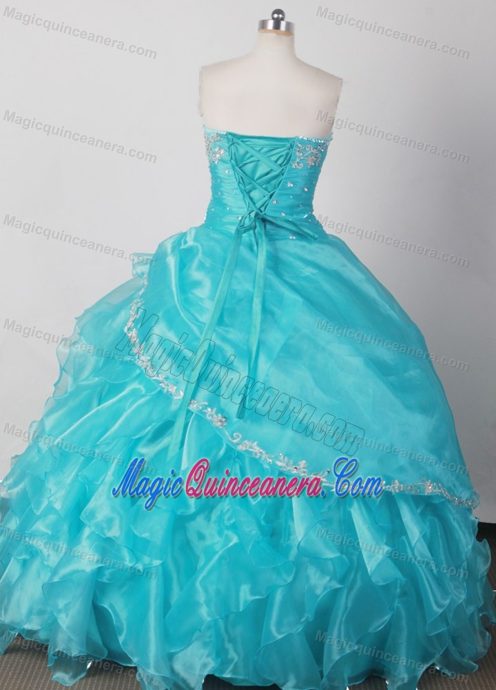 Appliques Ruching Aqua Blue Ruffles Quinceanera Dresses in Morwell