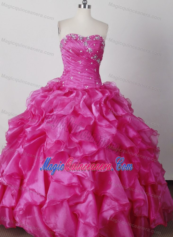 Beading Ruched Hot Pink Sweet 16 Quinceanera Dress with Ruffles