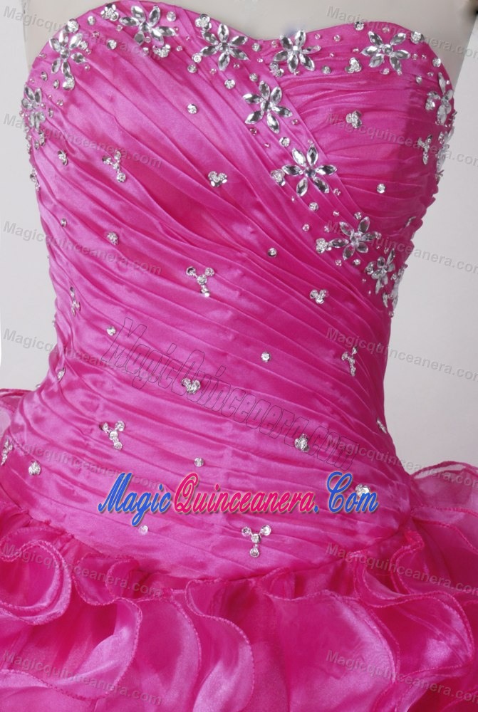 Beading Ruched Hot Pink Sweet 16 Quinceanera Dress with Ruffles