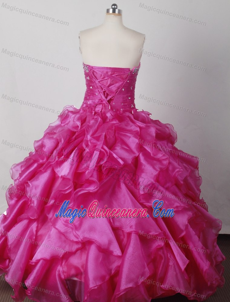 Beading Ruched Hot Pink Sweet 16 Quinceanera Dress with Ruffles
