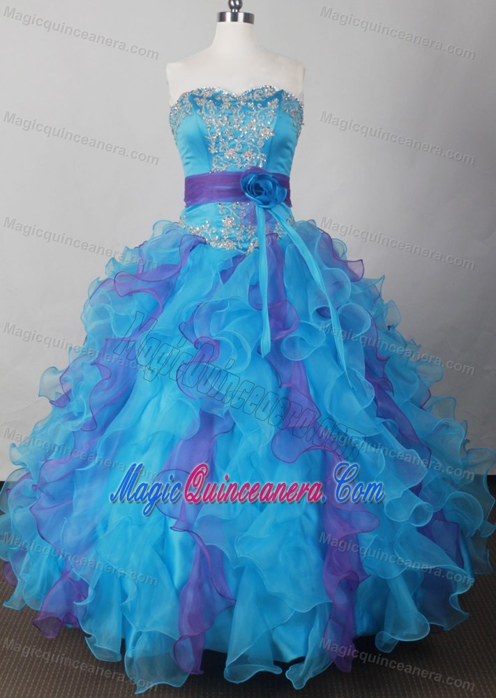 Flower Layered Ruffles Colorful Organza Quinceanera Dress with Belt