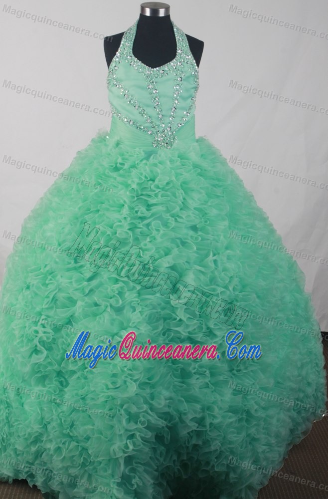 Layered Ruffles Halter Apple Green Beading Quinceanera Dresses