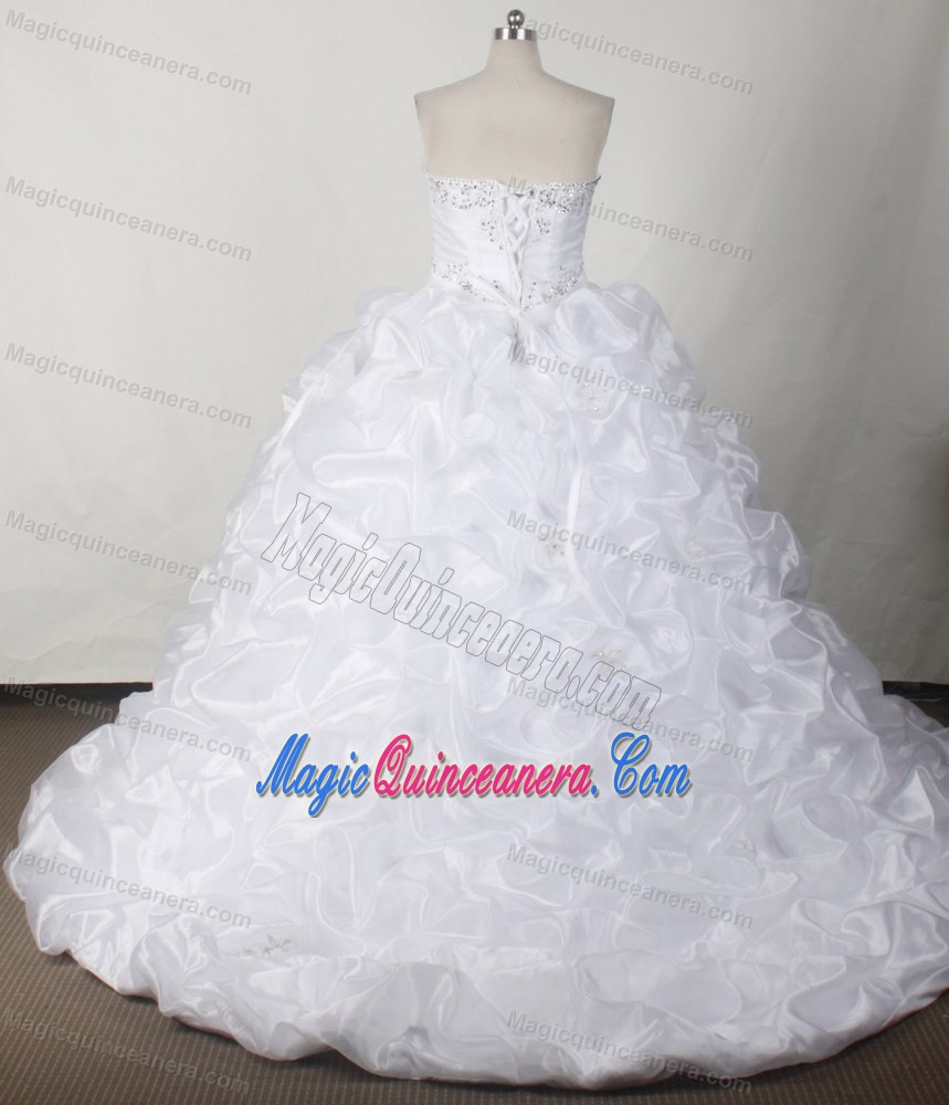 Brush Train Beading Appliques White Dress for Sweet 16 Quinceanera