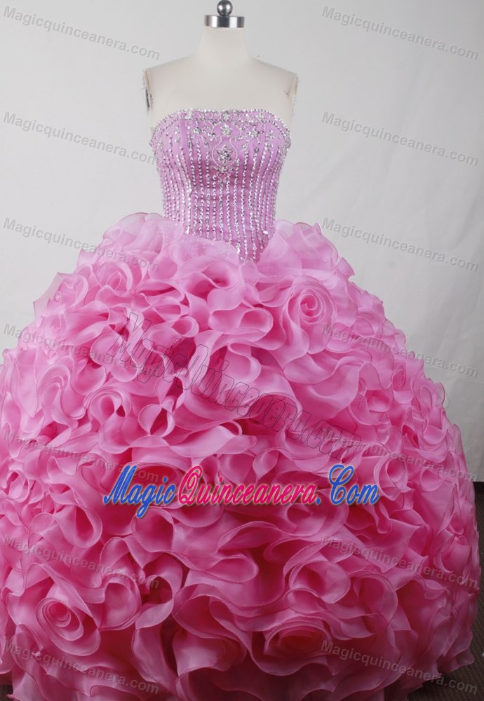 Pretty Pink Organza Sweet 15 Quinceanera Dress with Layered Ruffles