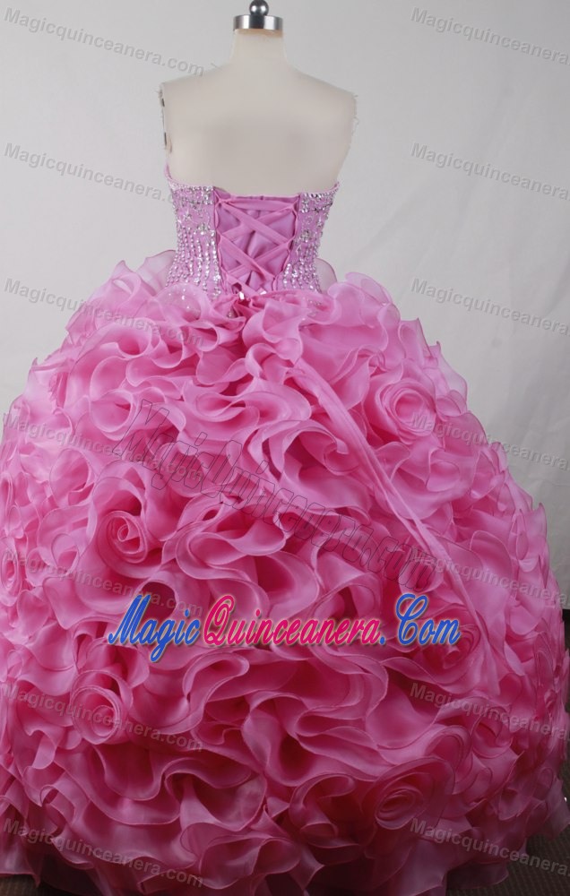 Pretty Pink Organza Sweet 15 Quinceanera Dress with Layered Ruffles