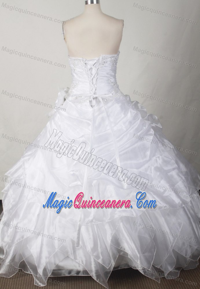 Beaded Flowers Ruching White Quinceanera Dresses in Melbourne