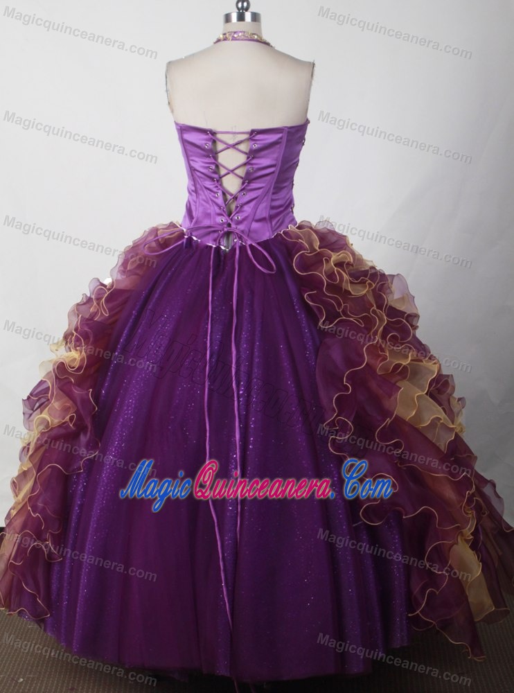 Halter Multi-colored Appliques Beaded Sweet 15 Quinceanera Dress
