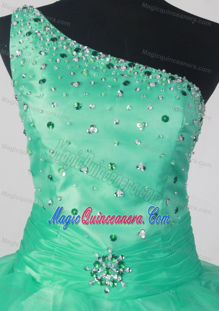 Turquoise One Shoulder Beaded Ruffles Sweet 16 Dresses for Quince