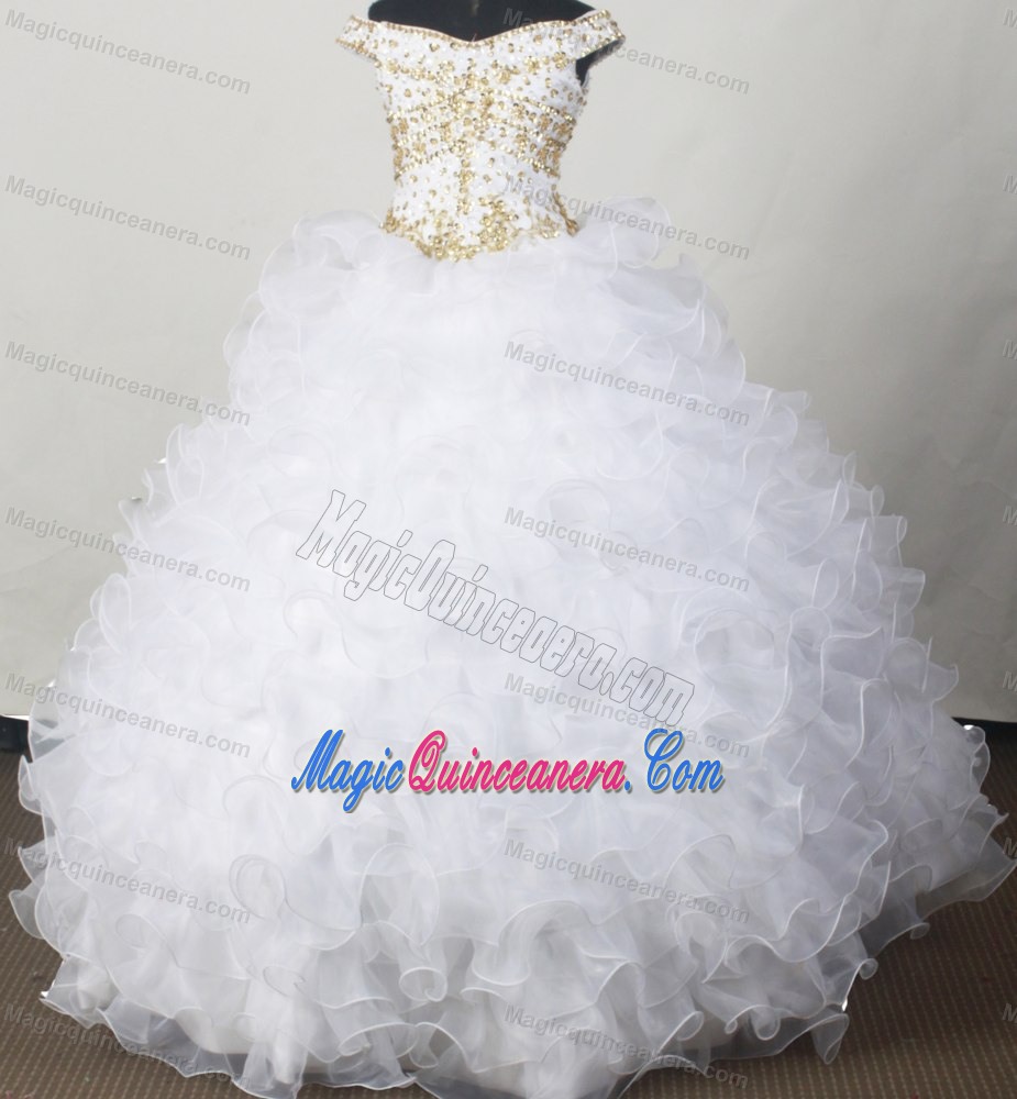 Off The Shoulder Beading White Quinceanera Dresses with Ruffles